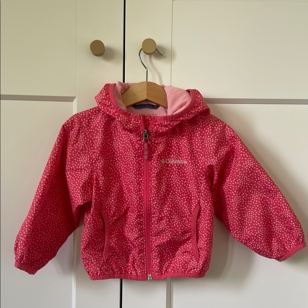 Columbia Pink Raincoat with Hood and Elastic Cuffs